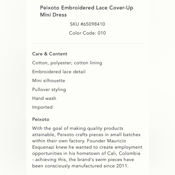 Anthropologie Peixoto Embroidered Lace Cover-Up Dress Size L NWT READ - Picture 7 of 17